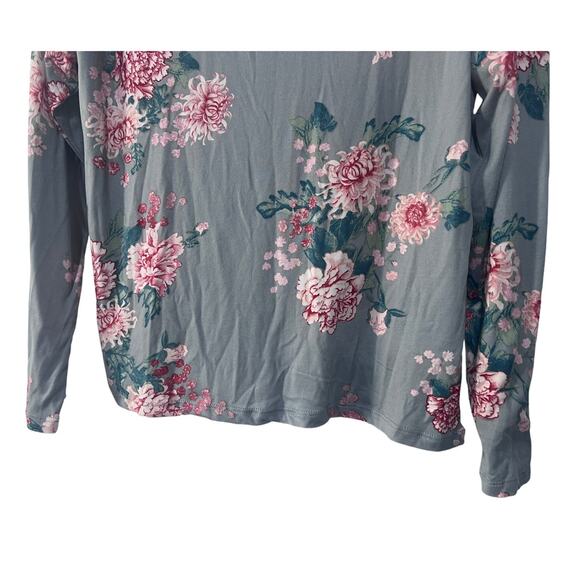 FLORA NIKROOZ WOMENS SMALL JADE FLORAL PRINTED LONG SLEEVE PAJAMA TOP ONLY GREY - Picture 5 of 11